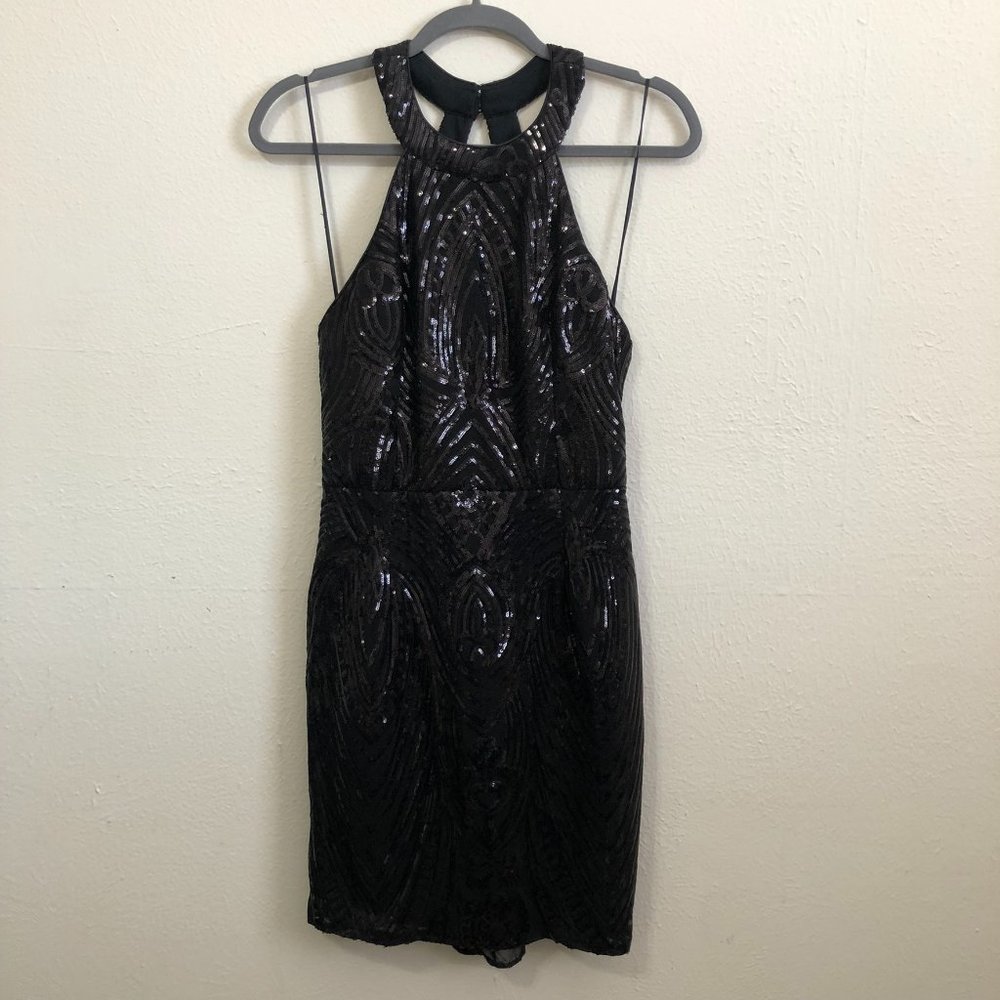 LULUS | sequin sparkle mini dress back cutout | L